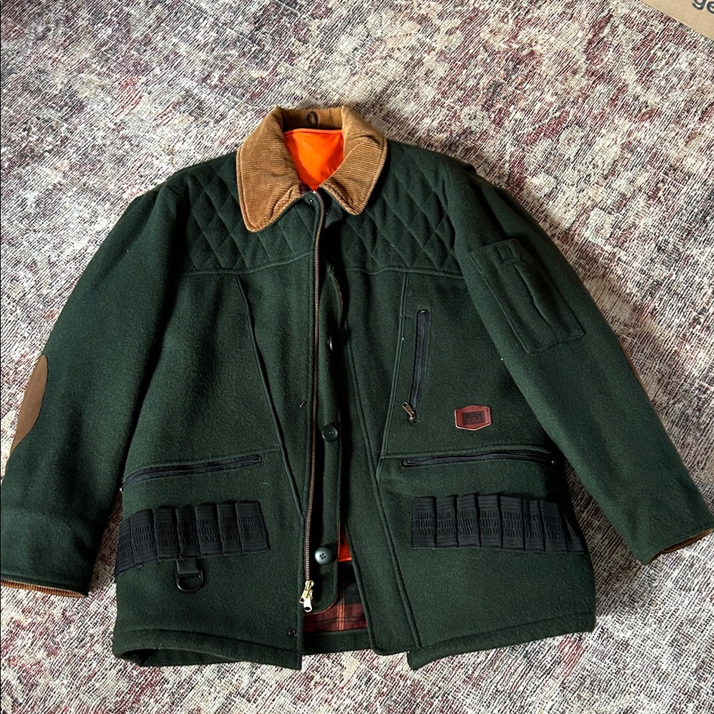 Woolrich Dark Green Field Jacket with Tan Collar